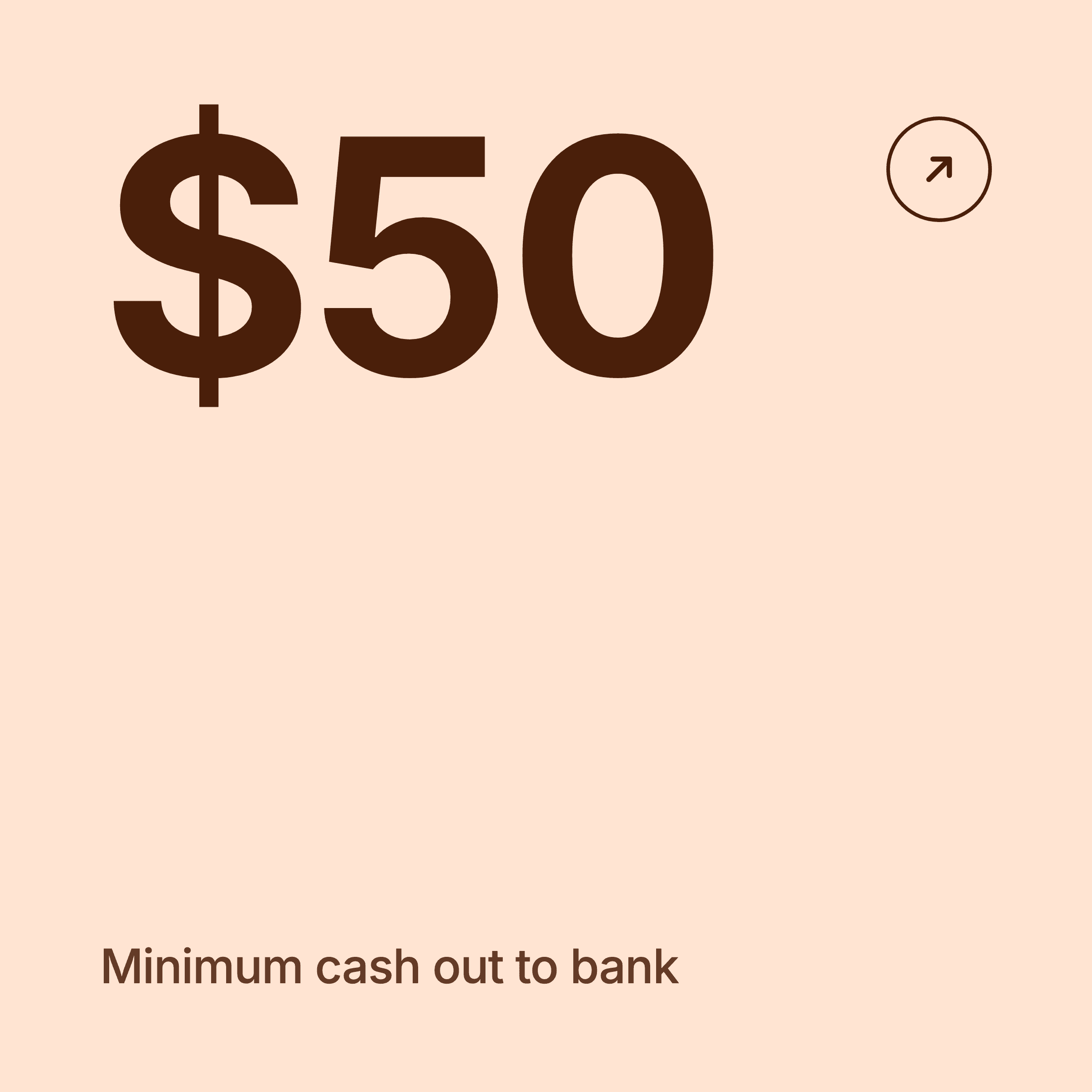 $50 minimum cash out to bank